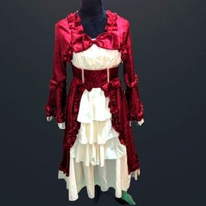 Red Victorian Gothic Lolita Cosplay Tiered Ruffle Dress